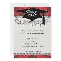 damask roses red and black graduation custom invitation