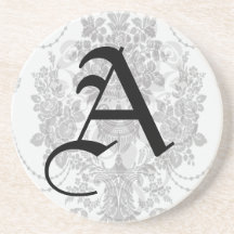damask roses white and black beverage coaster