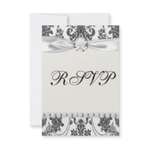 damask roses white and black personalized invite