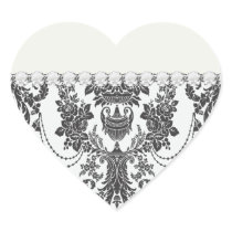damask roses white and black heart stickers