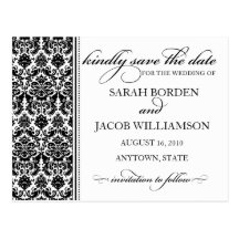 Damask Save the Date Card- Customize it! Post Cards