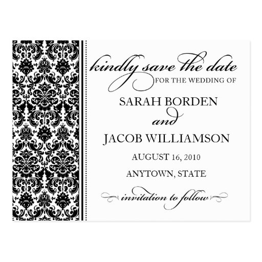 Damask Save the Date Card- Customize it! Post Cards