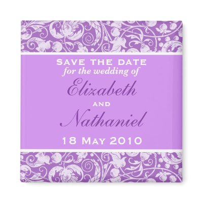Damask Save the Date Magnet in Purple by spinsugar