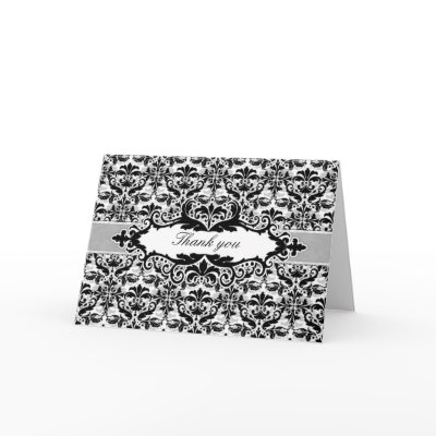 Damask & Scroll Frame Thank You card (Black) by 220Luxe