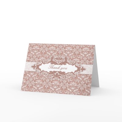 Damask & Scroll Frame Thank You card (Pink) by 220Luxe