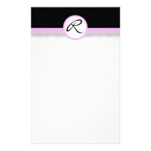Damask Single Line Pink Monogram Stationery