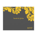 Damask Slate Grey and Strong Yellow RSVP Post Card