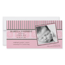 Damask & Stripes Baby Pink Birth Announcement