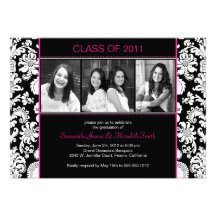 Damask Stripes Grad - Black/White/Fuschia Custom Invites