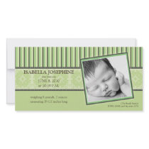 Damask & Stripes Lime Green Birth Announcement