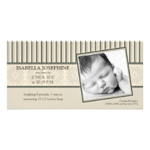 Damask & Stripes Taupe Birth Announcement Customized Photo Card