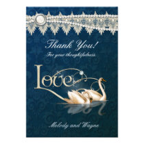 Damask Swan Elegance Blue - Thank You invitations