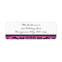 Damask Swirl Black & Bright Pink Address Labels