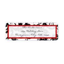 Damask Swirl Red & Black Address Label