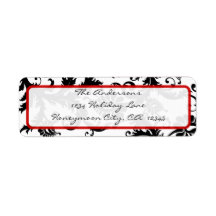 Damask Swirl Red & Black Address Label