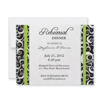 Damask Swirl Rehearsal Dinner Card in Green