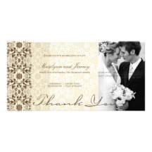 Damask Swirls Lace Coffee Thank You Photo Card