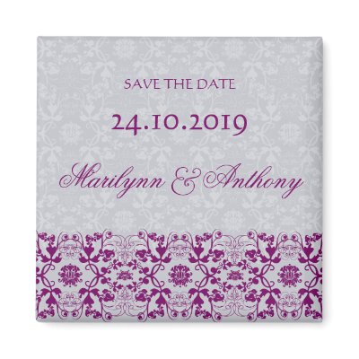 Damask Swirls Lace Orchid Save The Date Magnet by fatfatin_blue_knot