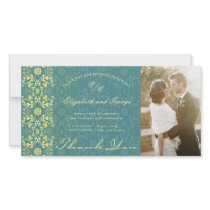 Damask Swirls Lace Peacock Thank You Photo Card