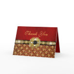 Damask "thank you" black red gold greeting cards