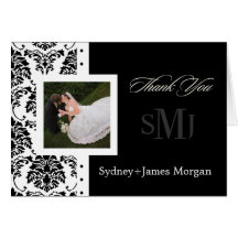 Damask Thank You Cards, wedding photos+monogram