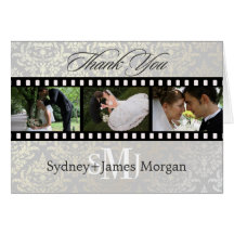 Damask Thank You Cards, wedding photos+monogram