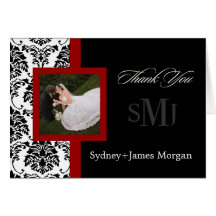 Damask Thank You Cards, wedding photos+monogram