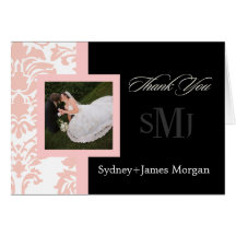 Damask Thank You Cards, wedding photos+monogram