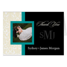 Damask Thank You Cards, wedding photos+monogram