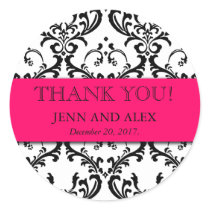 Damask Thank You Wedding Stickers Favours Hot Pink
