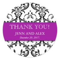 Damask Thank You Wedding Stickers Favours Purple