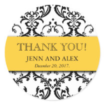 Damask Thank You Wedding Stickers Favours Yellow