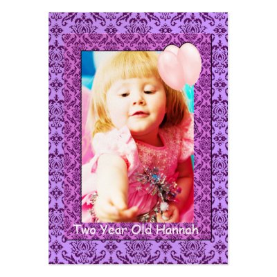 Damask Two Year Old  Girls Birthday Photo Cards by samack