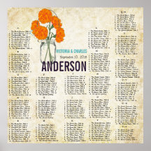 Damask Vintage Modern Mason Jar Seating Chart Posters