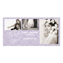 Damask Vintage Thank You Wedding Photo Card -lilac