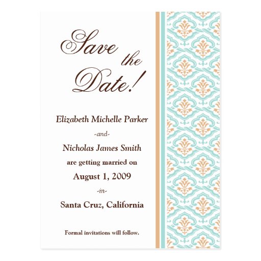 Damask Wallpaper Save the Date Announcement Postcards
