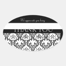 Damask Wedding Cake Box Label Black Oval stickers