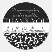 Damask Wedding Favour Stickers Thank You Message