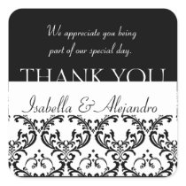 Damask Wedding Favour Thank You Label Black Square Square Stickers