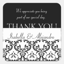 Damask Wedding Favour Thank You Label Black Square stickers