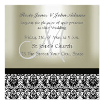 Damask Wedding Invitation black and Pearl