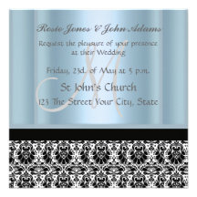 Damask Wedding Invitation black and Sky Blue