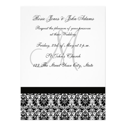 Damask Wedding Invitation black and white