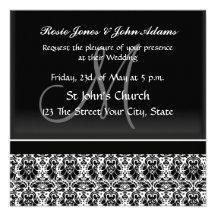 Damask Wedding Invitation black and white