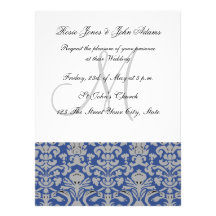 Damask Wedding Invitation Blue and white