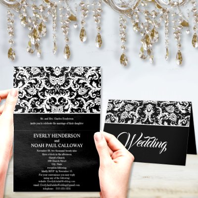 Damask Wedding Invitation - -Yellow Bow by samack