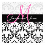 Damask Wedding Invitations Monogram Names Pink