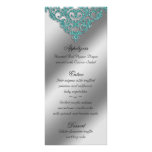 Damask Wedding Menu Cards Sparkle Teal Blue Full Color Rack Card