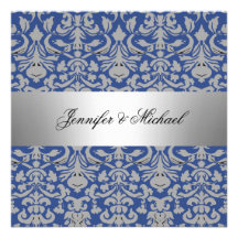 Damask Wedding Party Invitation blue