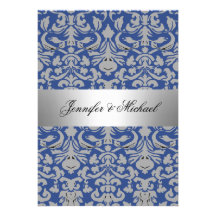Damask Wedding Party Invitation blue
